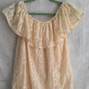 Lauren Michelle Blouse Top Womans Cream White Crochet Scoop Neck Size Small